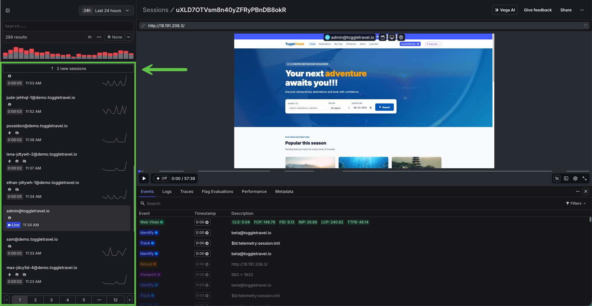 Sessions list filling in minutes after enabling the Session Replay plugin